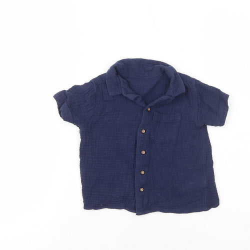 Preworn Boys Blue  100% Cotton Basic Button-Up Size 18-24 Months Collared