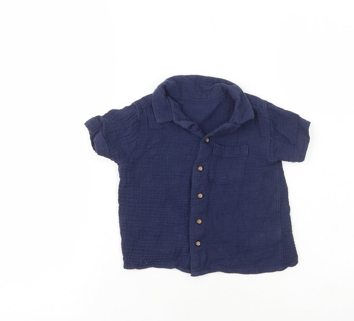 Preworn Boys Blue 100% Cotton Basic Button-Up Size 18-24 Months Collared
