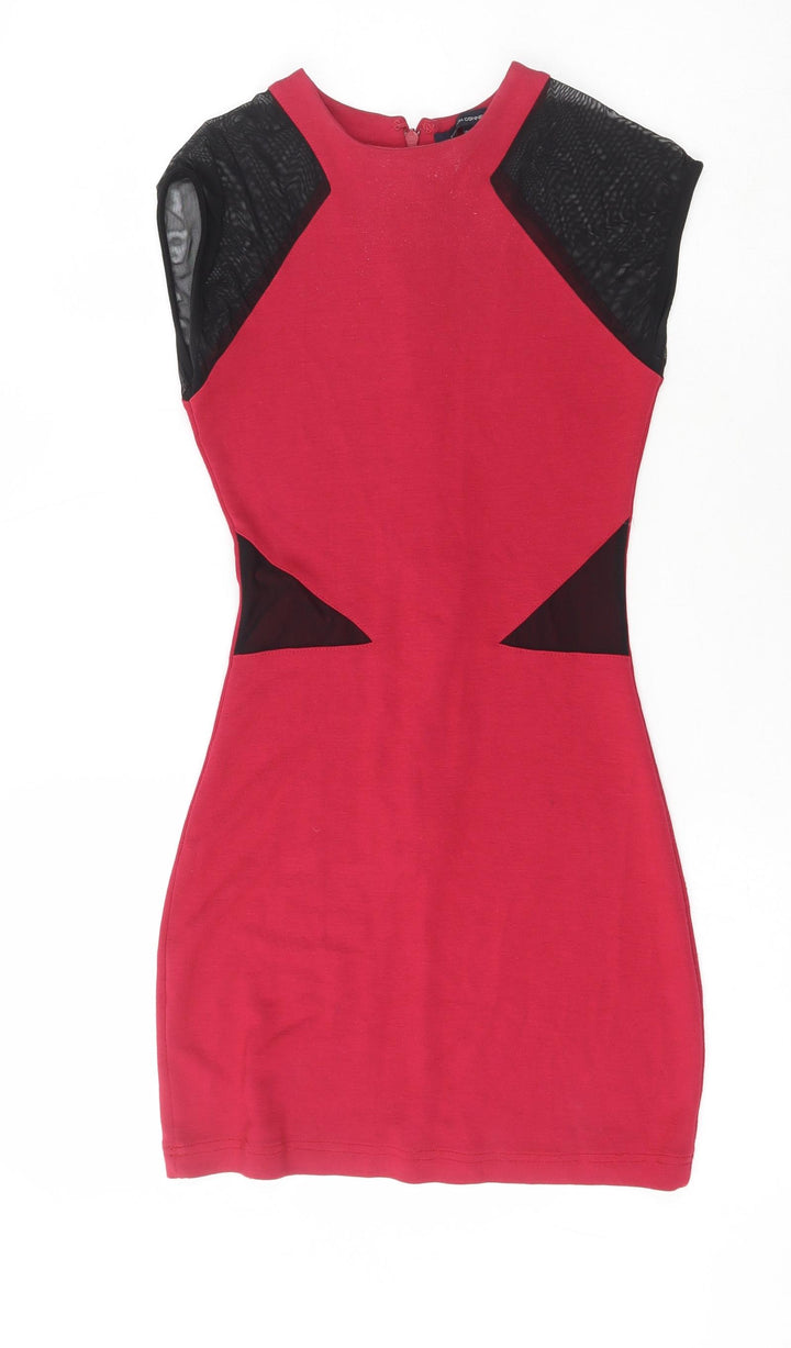French Connection Womens Red Polyester Pencil Dress Size 6 Crew Neck