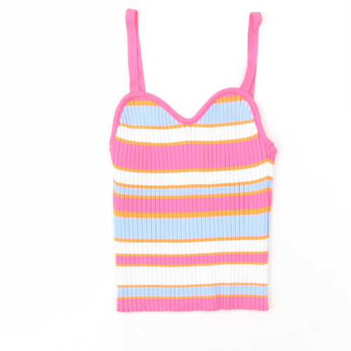 Savida Womens Multicoloured Striped Polyester Basic Tank Size XS V-Neck