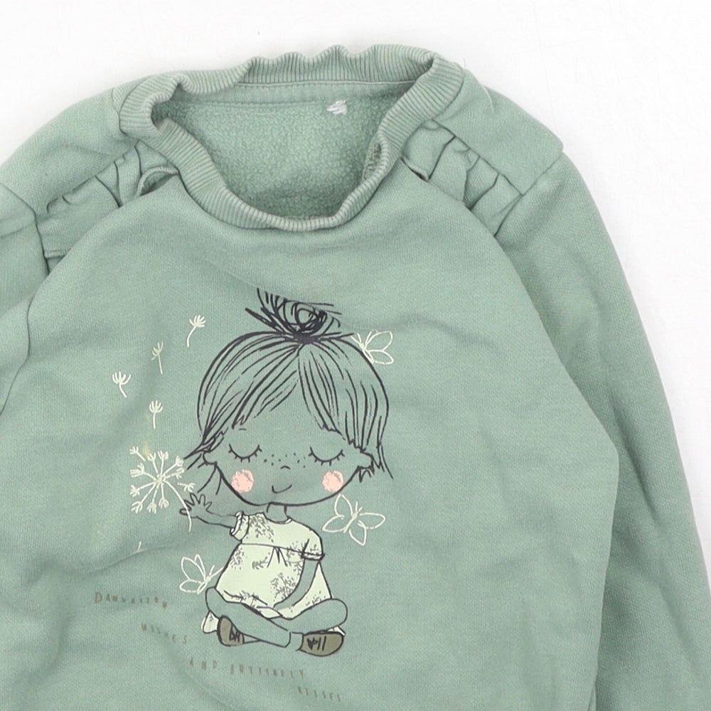 George Girls Green  Cotton Pullover Sweatshirt Size 2 Years