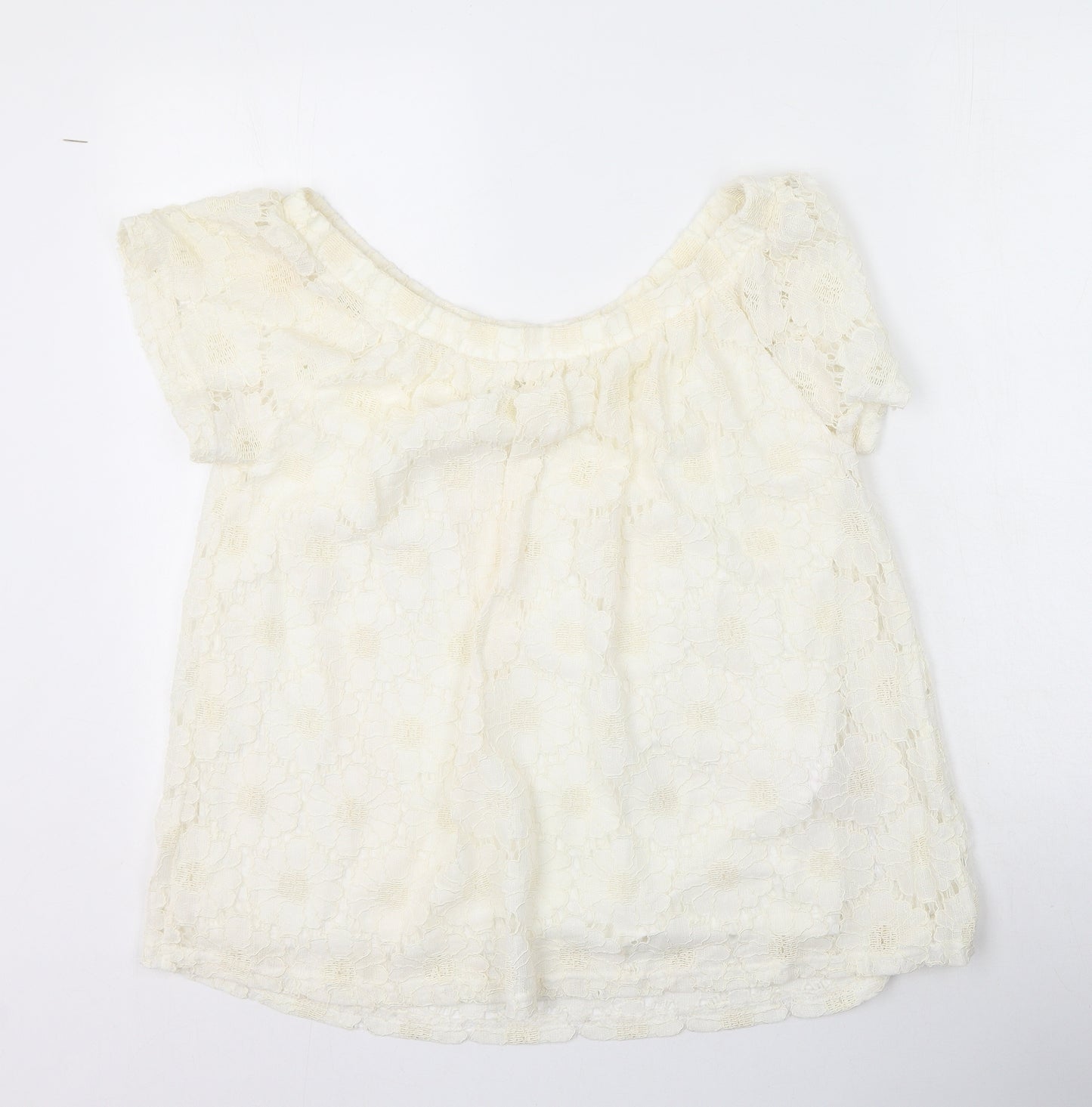 Peacocks Womens Ivory  Viscose Basic T-Shirt Size 14 Off the Shoulder