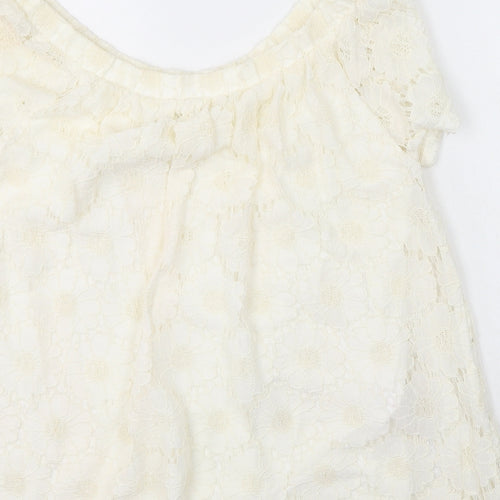 Peacocks Womens Ivory  Viscose Basic T-Shirt Size 14 Off the Shoulder
