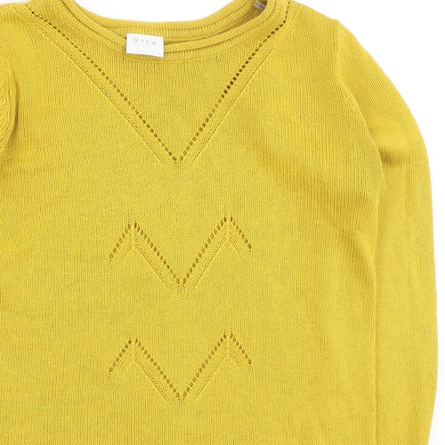 Villa Womens Yellow Round Neck  Cotton Pullover Jumper Size S