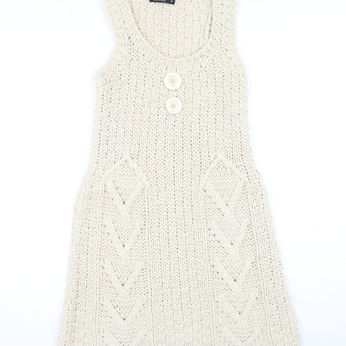 Dunnes Stores Womens Beige  Acrylic Fit & Flare  Size M  Round Neck