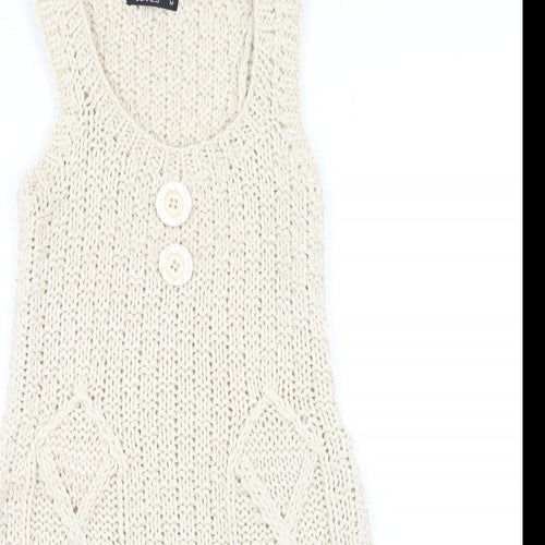Dunnes Stores Womens Beige  Acrylic Fit & Flare  Size M  Round Neck