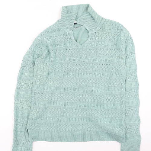 EWM Womens Green Collared  Acrylic Pullover Jumper Size S