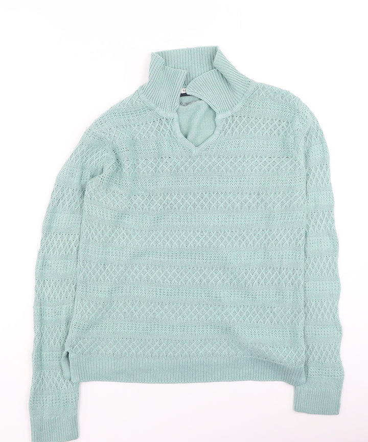 EWM Womens Green Collared  Acrylic Pullover Jumper Size S
