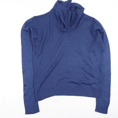 EWM Womens Blue Collared  Acrylic Pullover Jumper Size S