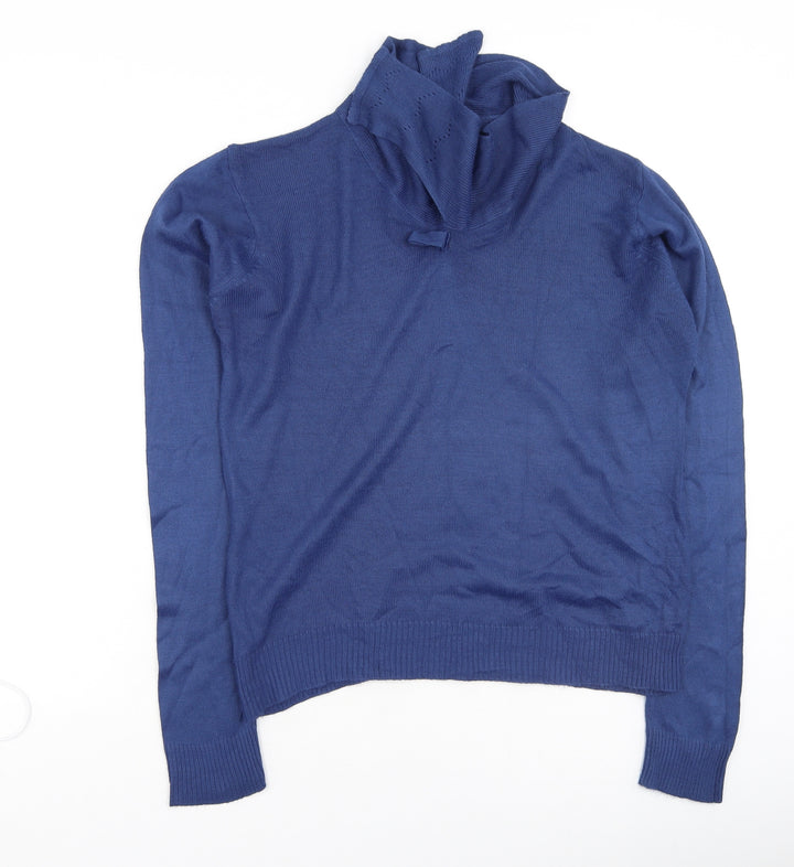 EWM Womens Blue Collared Acrylic Pullover Jumper Size S