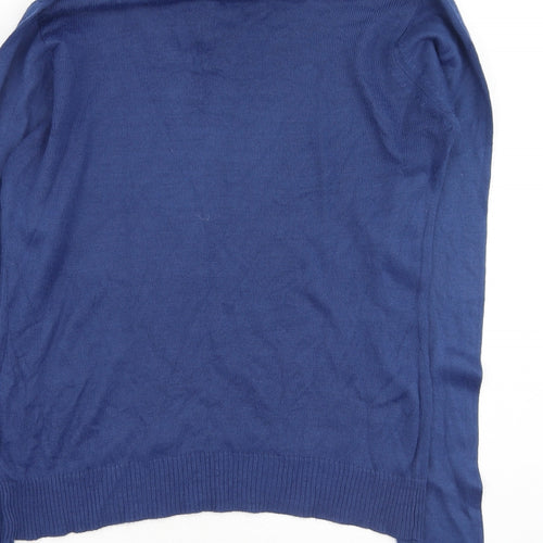 EWM Womens Blue Collared  Acrylic Pullover Jumper Size S