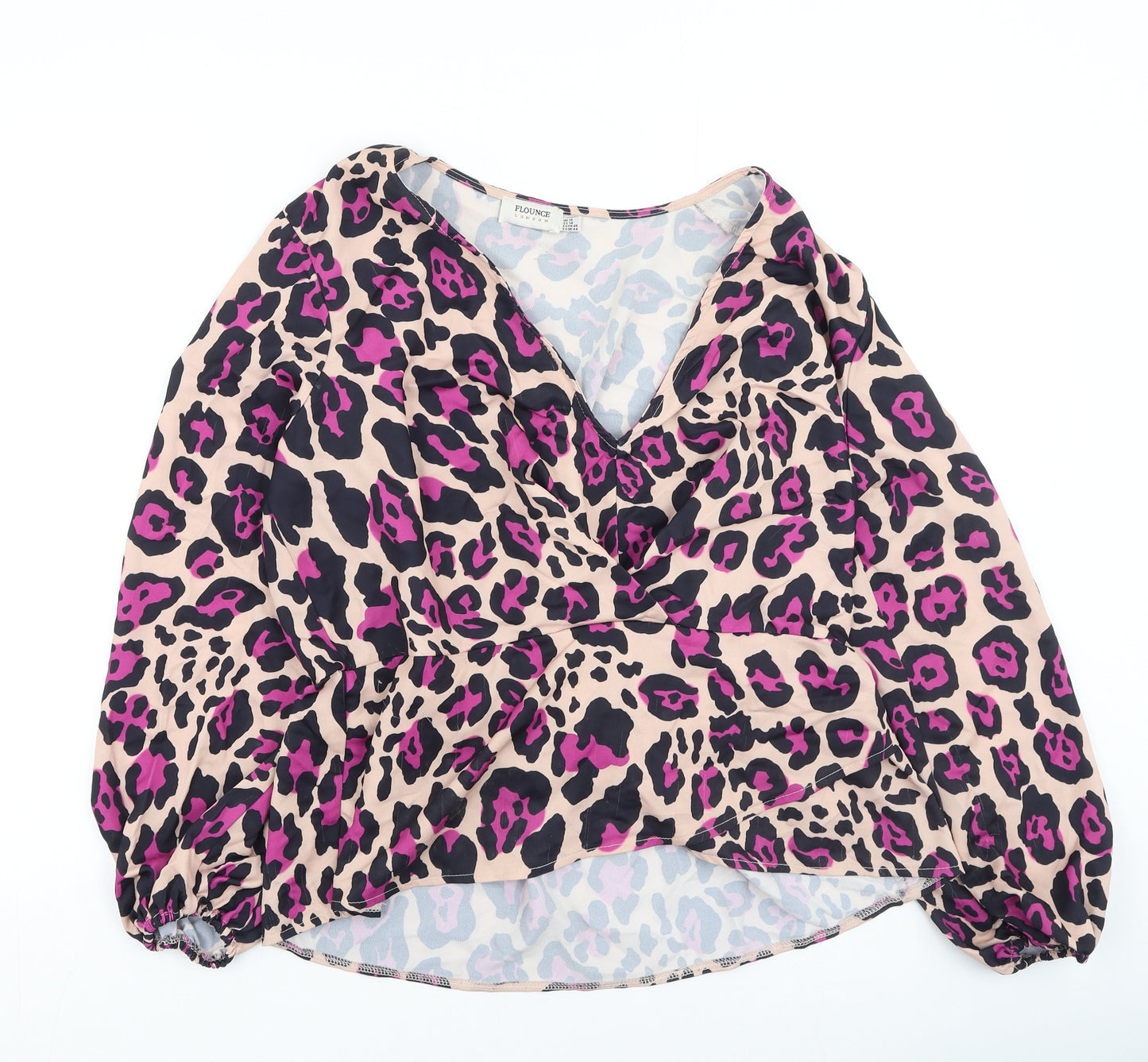 flouse london Womens Multicoloured Animal Print Polyester Basic Blouse Size 18 V-Neck