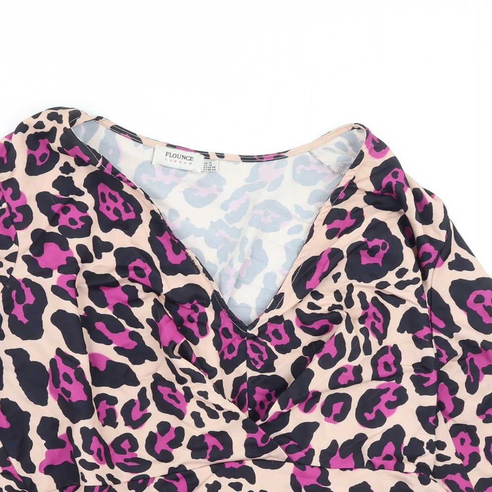 flouse london Womens Multicoloured Animal Print Polyester Basic Blouse Size 18 V-Neck