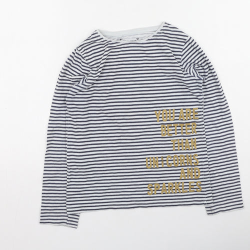 Primark Girls Blue Striped Cotton Basic Casual Size 10-11 Years Round Neck