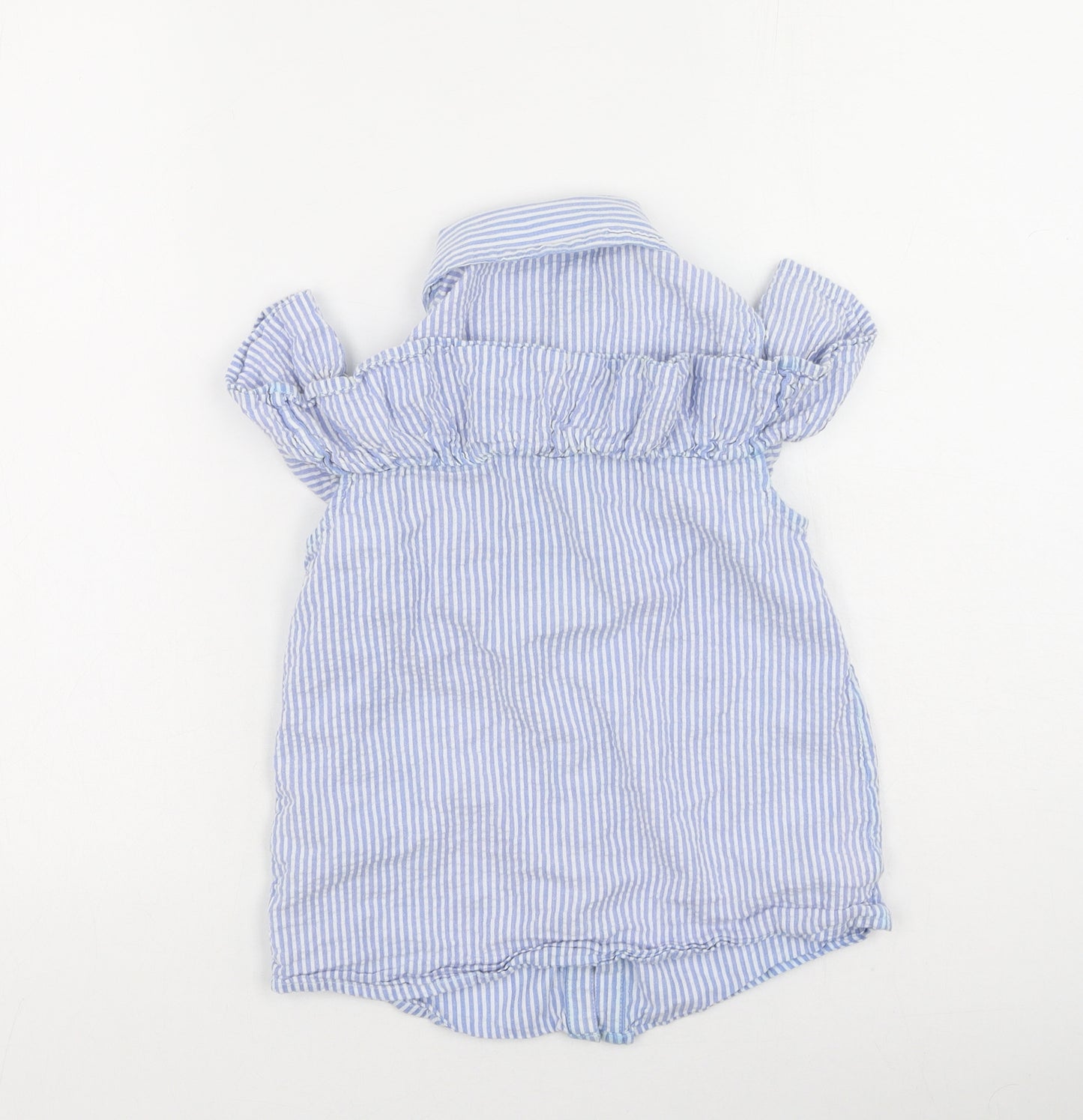 F&F Girls Blue Striped Cotton Basic Button-Up Size 11-12 Years Collared