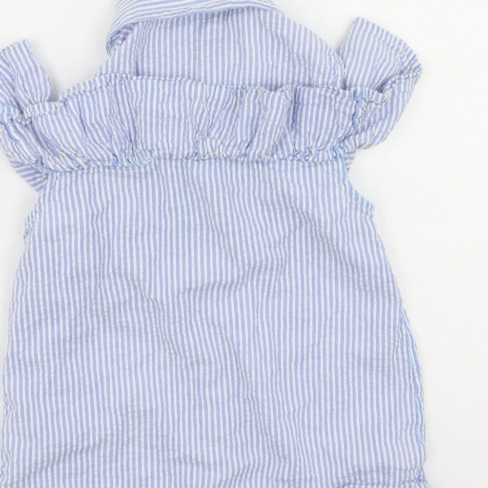 F&F Girls Blue Striped Cotton Basic Button-Up Size 11-12 Years Collared