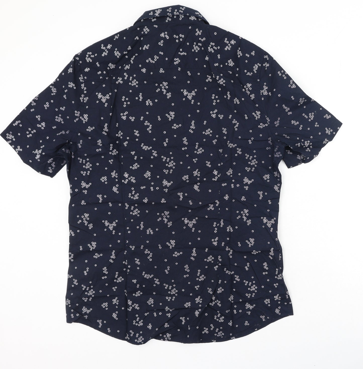 H&M Mens Blue Floral Cotton  Polo Size L Collared