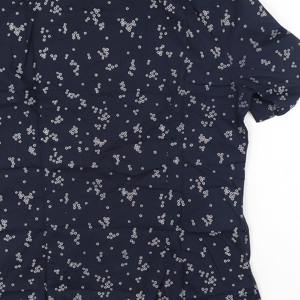 H&M Mens Blue Floral Cotton  Polo Size L Collared