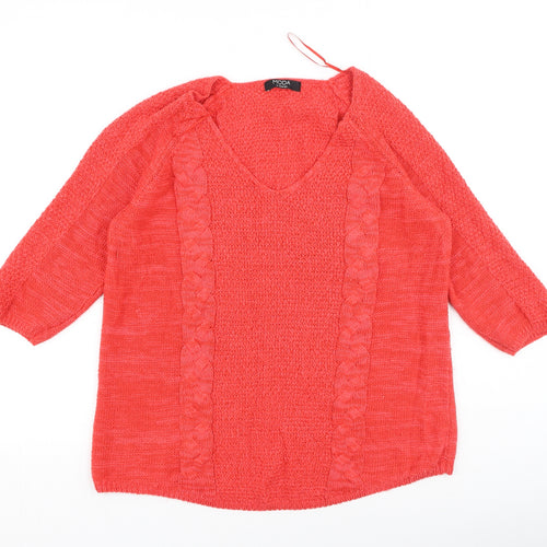George  Womens Red V-Neck  Acrylic Pullover Jumper Size 14