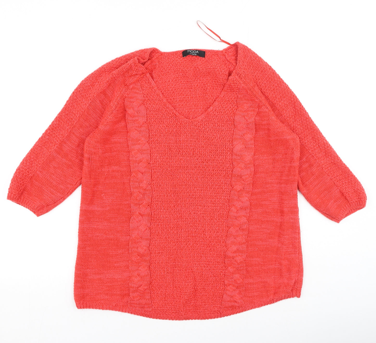 George  Womens Red V-Neck  Acrylic Pullover Jumper Size 14