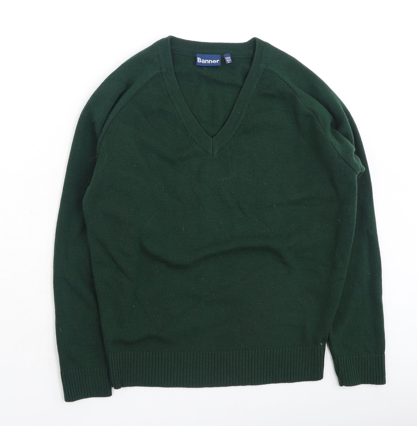 Banner Mens Green V-Neck  Acrylic Pullover Jumper Size M