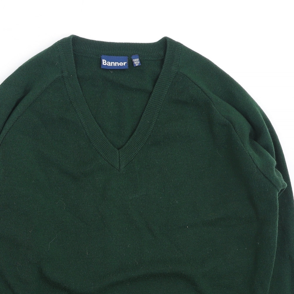 Banner Mens Green V-Neck  Acrylic Pullover Jumper Size M