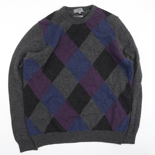 Marks and Spencer Mens Multicoloured Round Neck Geometric Wool Pullover Jumper Size XL