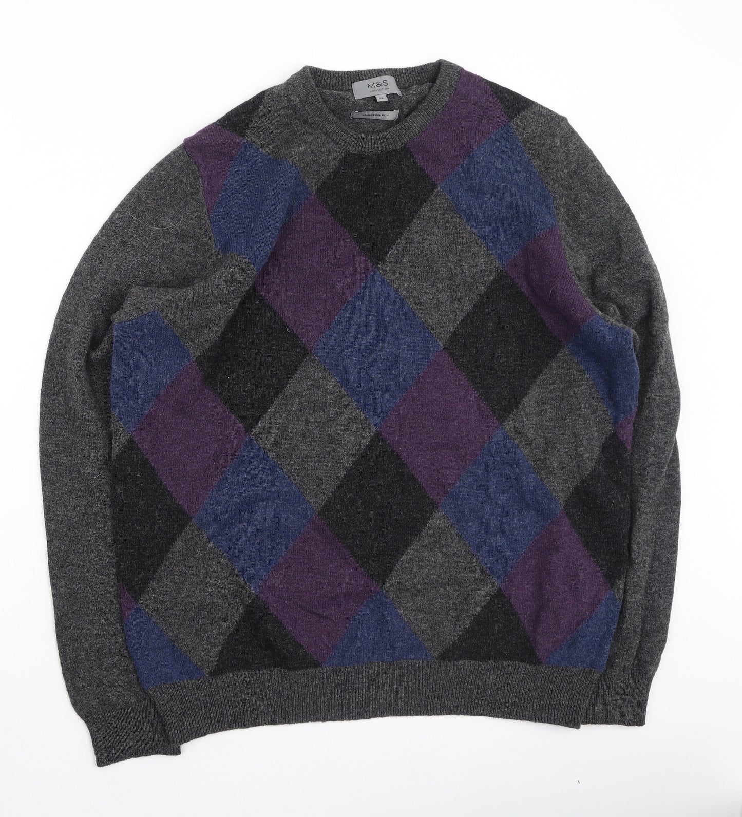 Marks and Spencer Mens Multicoloured Round Neck Geometric Wool Pullover Jumper Size XL