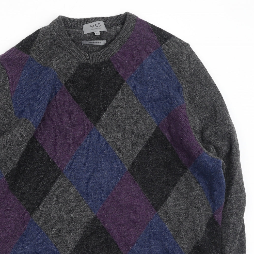 Marks and Spencer Mens Multicoloured Round Neck Geometric Wool Pullover Jumper Size XL