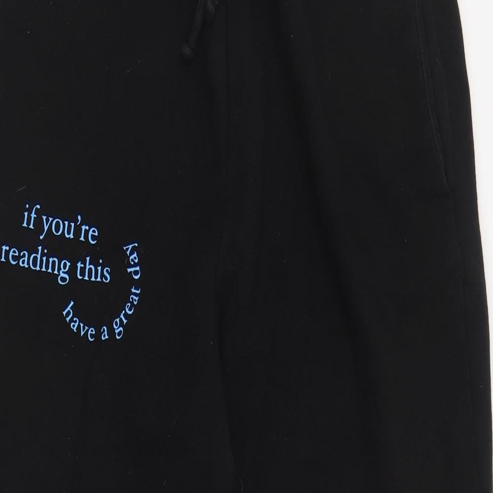 Primark Womens Black  Cotton Jogger Trousers Size M L26 in Regular Drawstring - Slogan