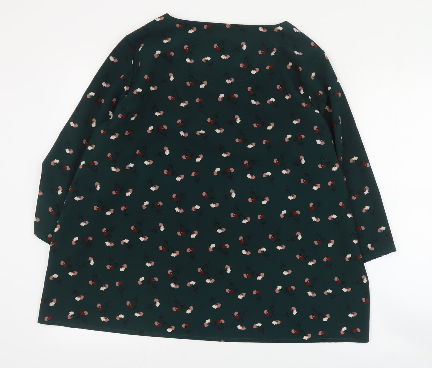 Marks and Spencer Womens Green Floral Polyester Basic Blouse Size 16 Round Neck