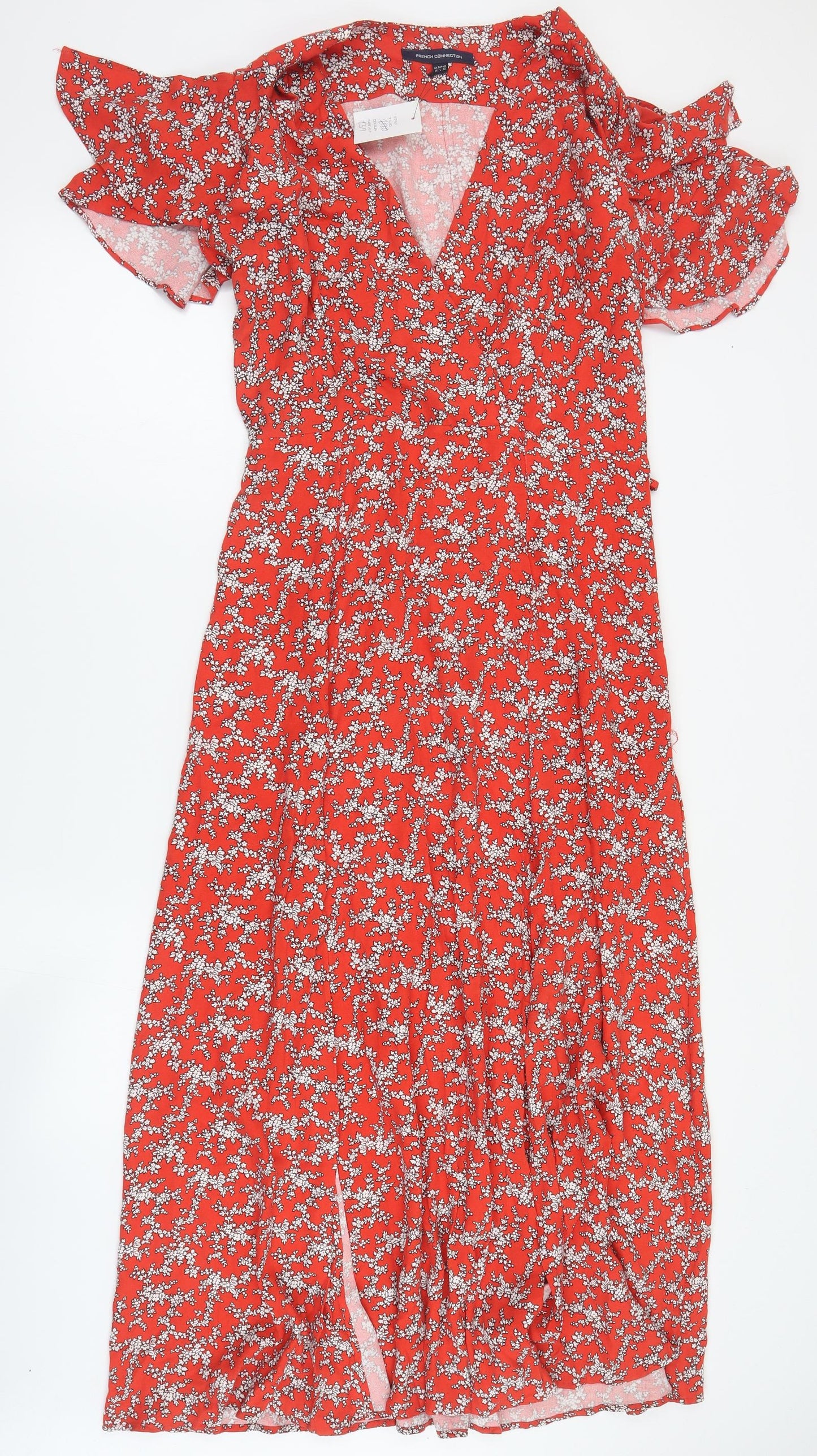 French Connection Womens Red Floral Viscose A-Line  Size 14  V-Neck Zip