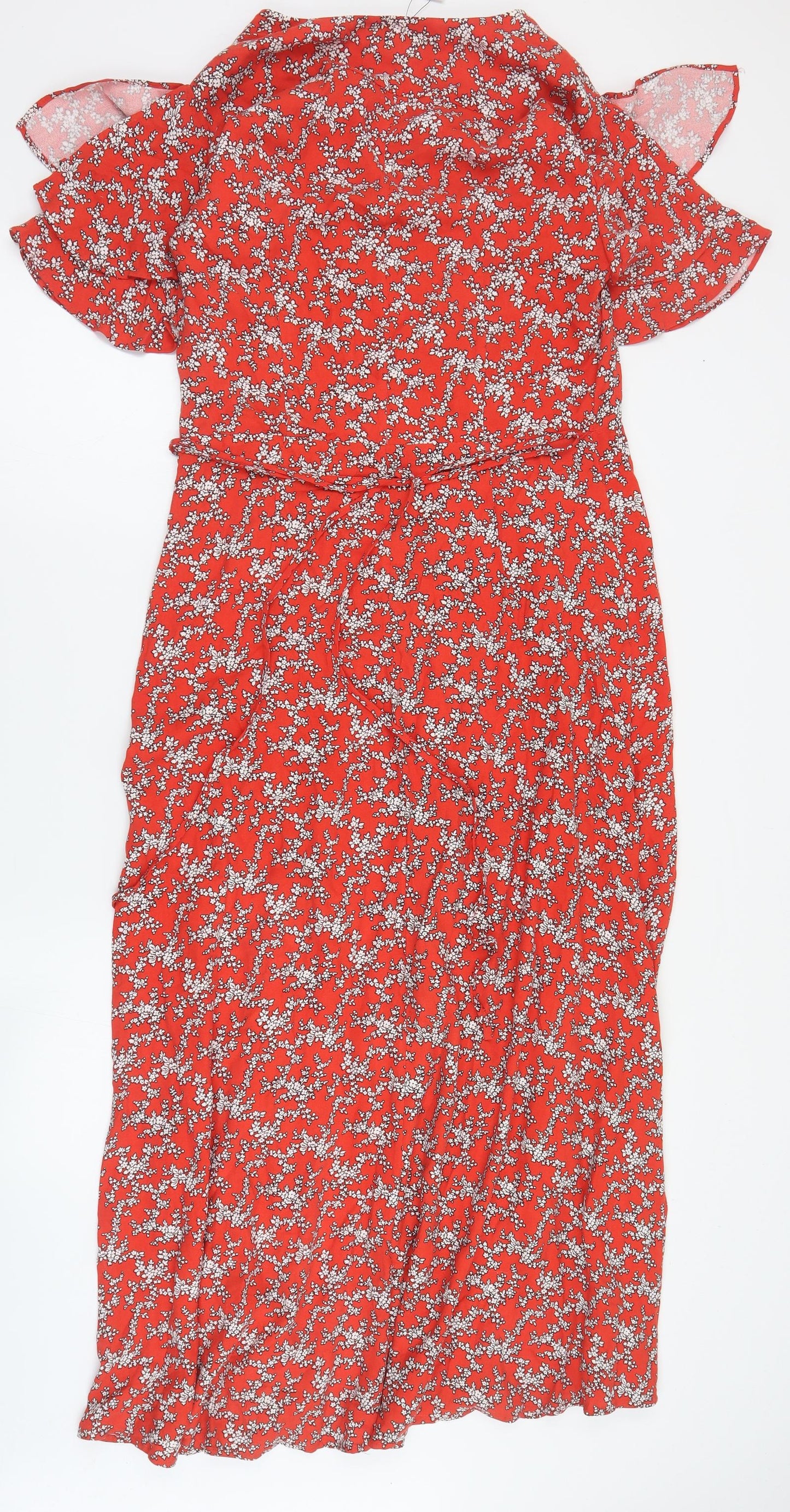 French Connection Womens Red Floral Viscose A-Line  Size 14  V-Neck Zip