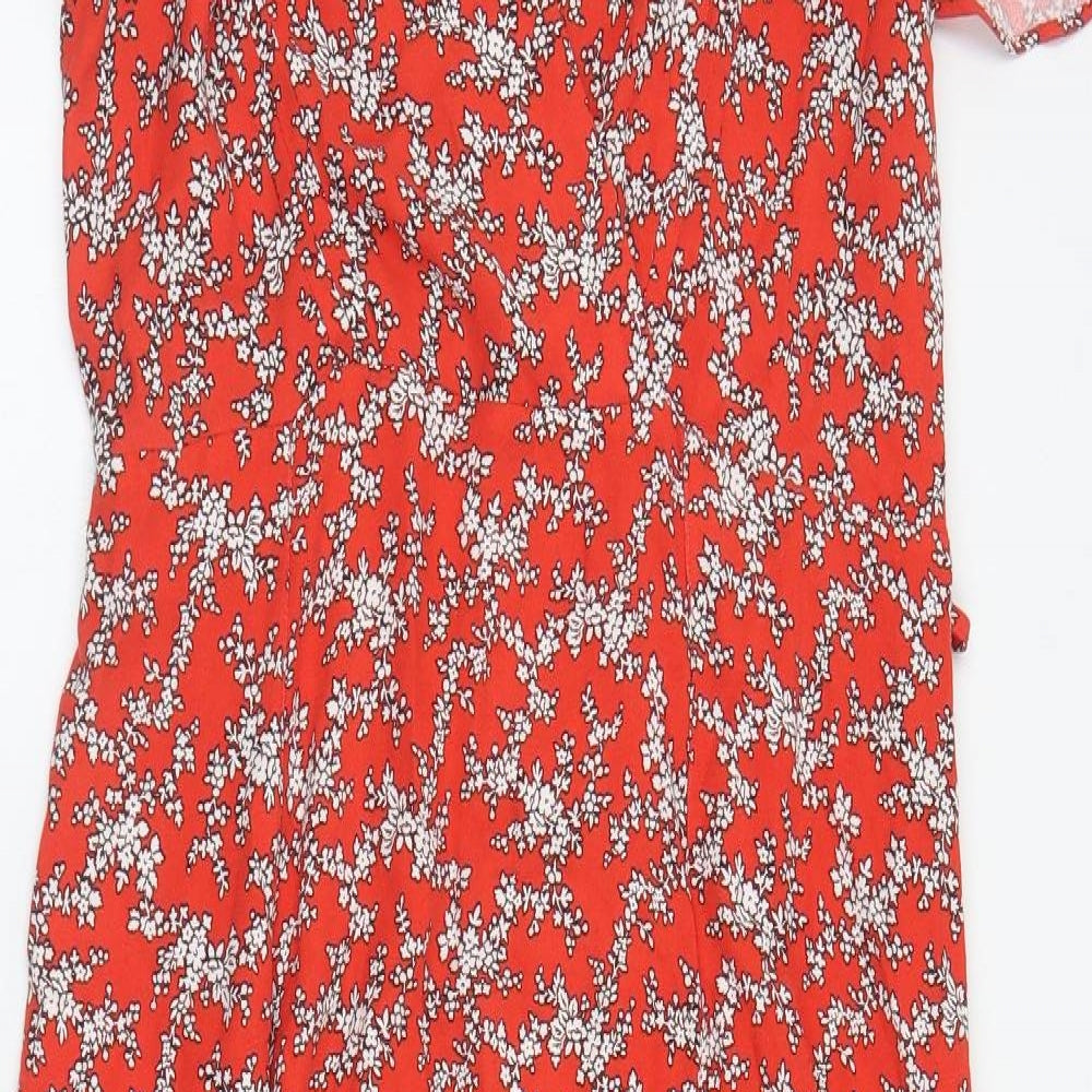French Connection Womens Red Floral Viscose A-Line  Size 14  V-Neck Zip