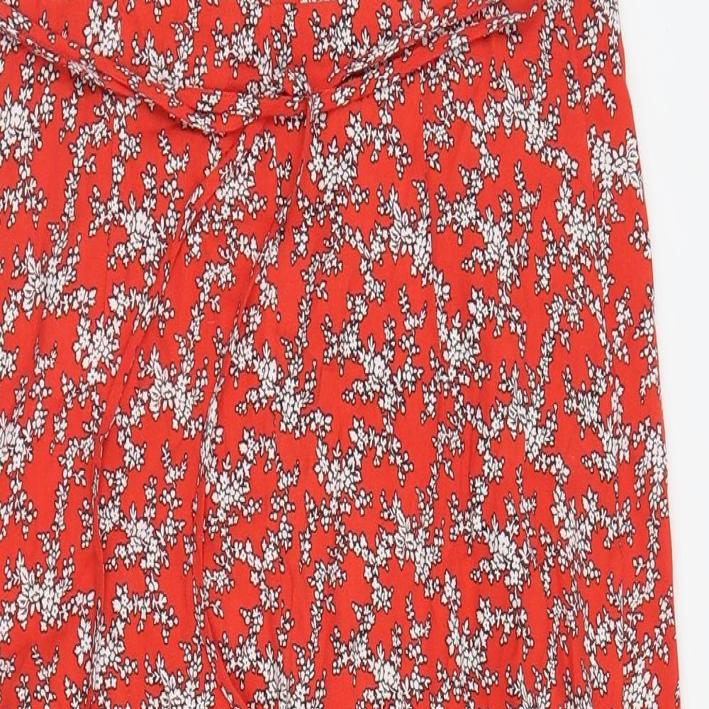 French Connection Womens Red Floral Viscose A-Line  Size 14  V-Neck Zip