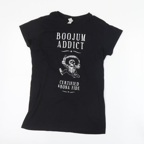 Gildan Womens Black  Cotton Basic T-Shirt Size S Crew Neck - Boojum