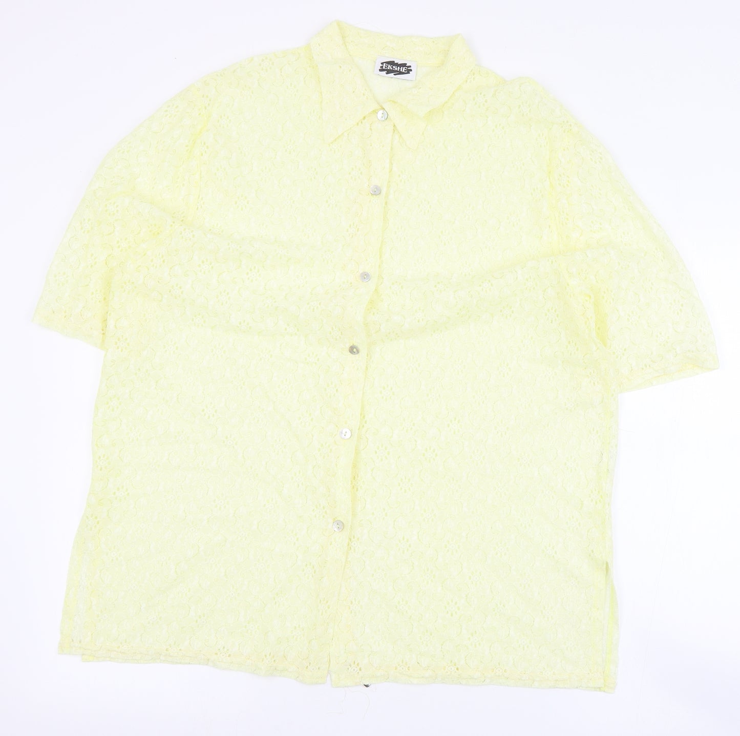Ekshe Womens Yellow  Cotton Basic Button-Up Size 22 Collared