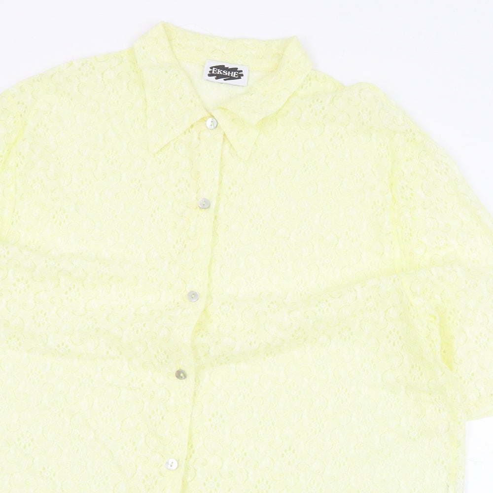 Ekshe Womens Yellow  Cotton Basic Button-Up Size 22 Collared