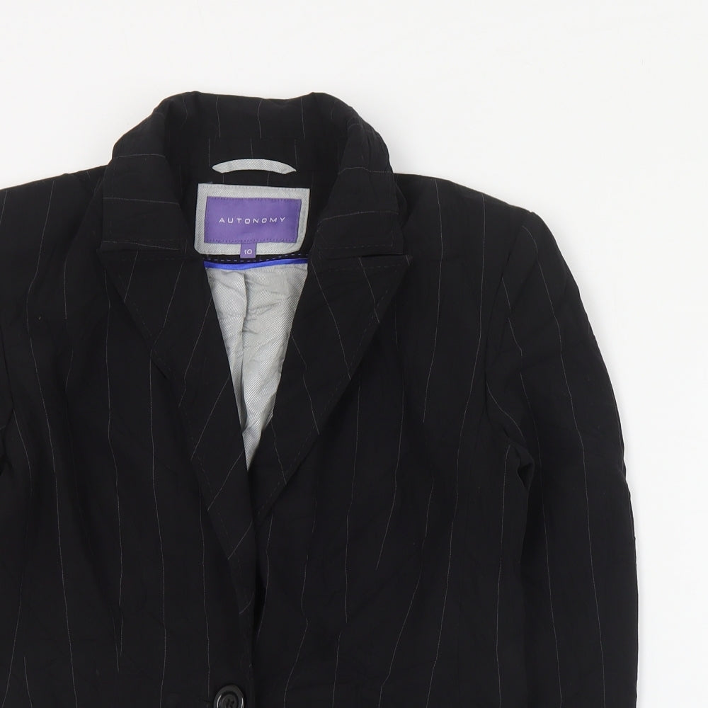 Autonomy Womens Black Striped Polyester Jacket Suit Jacket Size 10