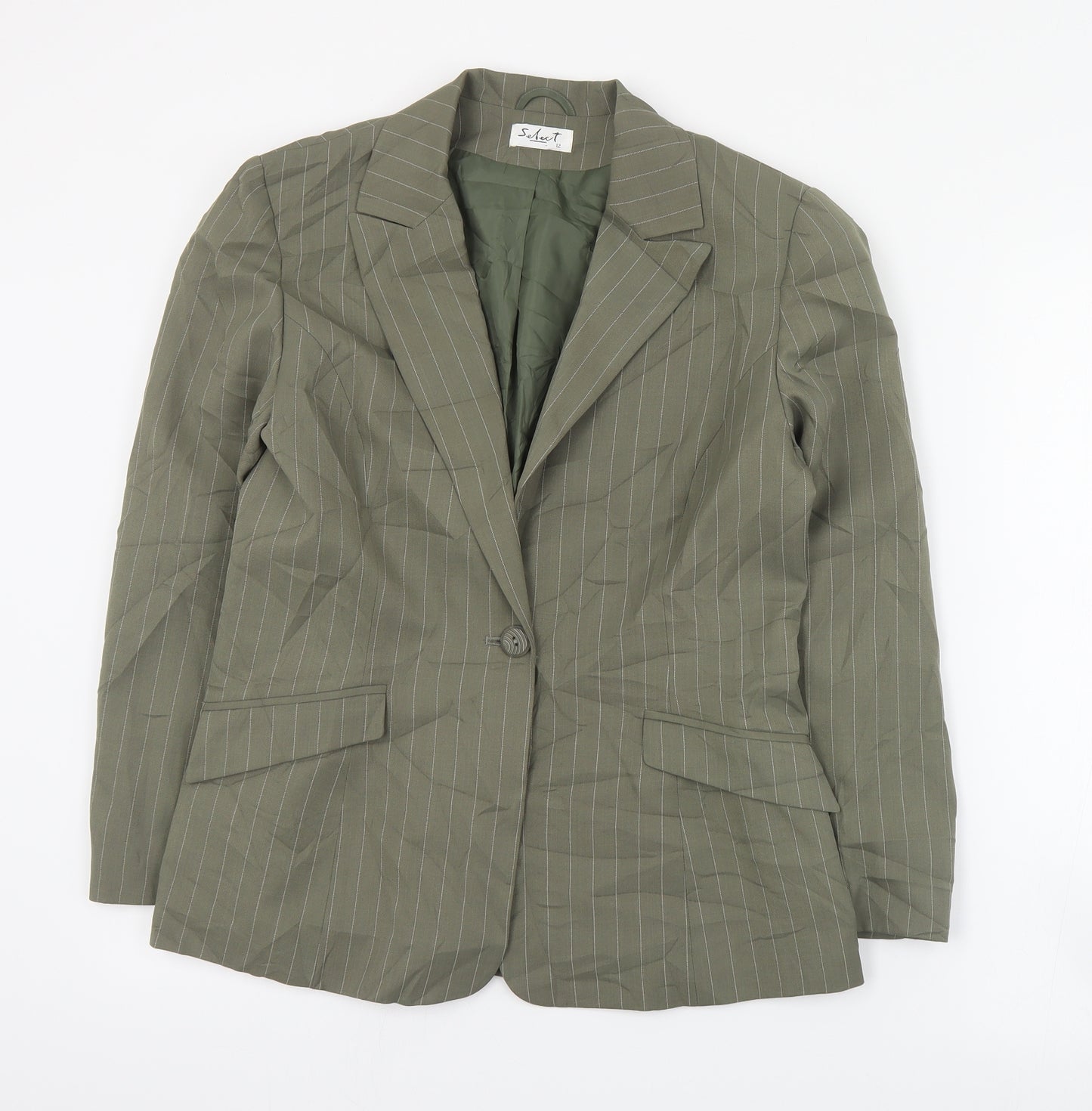 Select Womens Green Striped  Jacket Blazer Size 12  Button