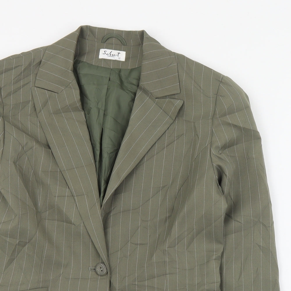 Select Womens Green Striped  Jacket Blazer Size 12  Button