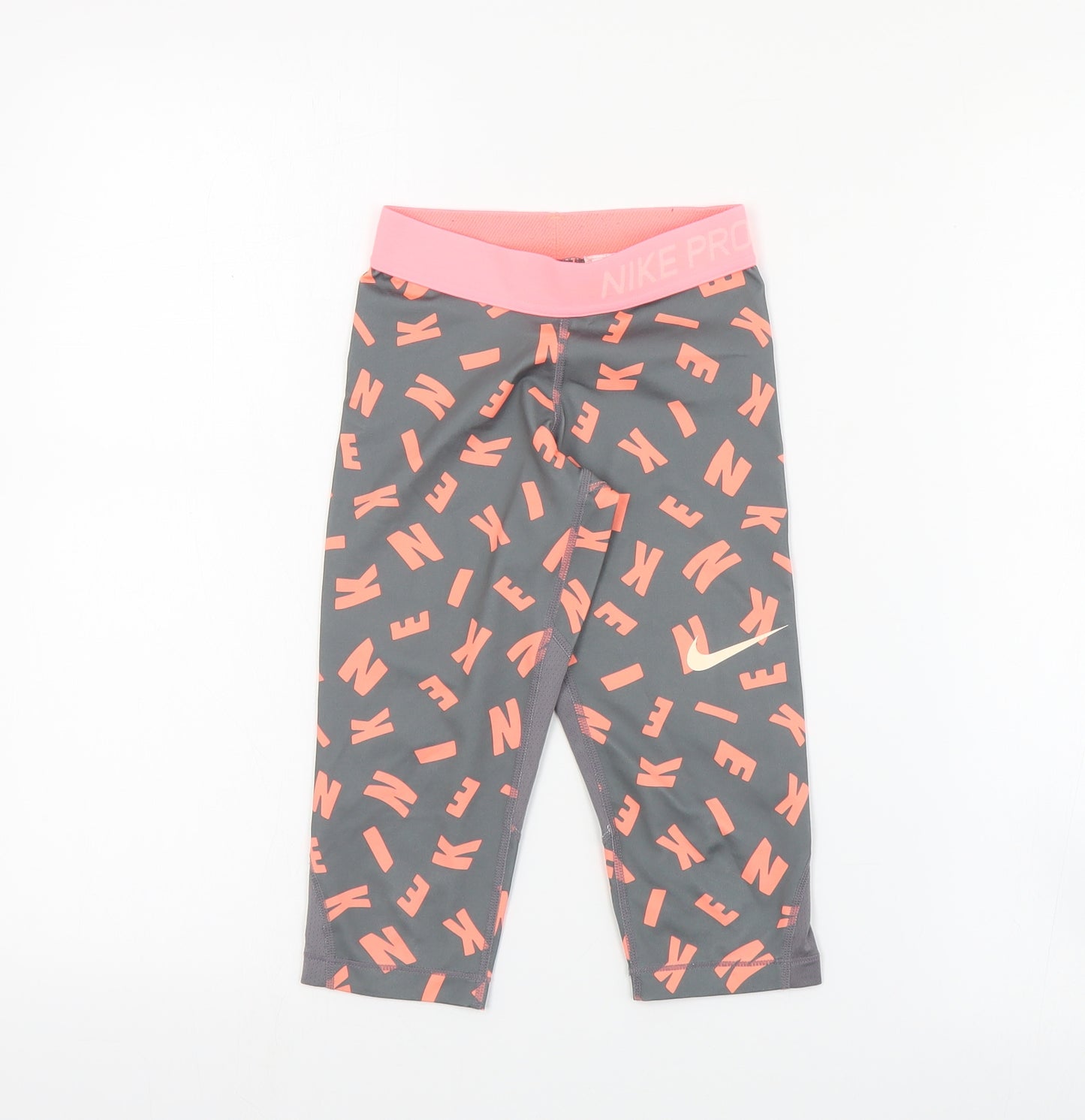 Nike Girls Grey Geometric Polyester Cropped Trousers Size 7-8 Years  Regular Pullover - Leggings