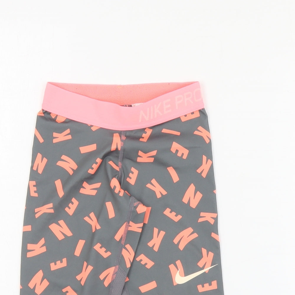Nike Girls Grey Geometric Polyester Cropped Trousers Size 7-8 Years  Regular Pullover - Leggings
