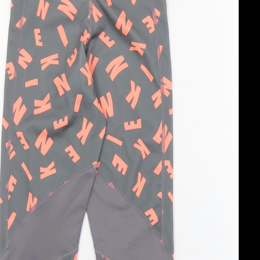 Nike Girls Grey Geometric Polyester Cropped Trousers Size 7-8 Years  Regular Pullover - Leggings