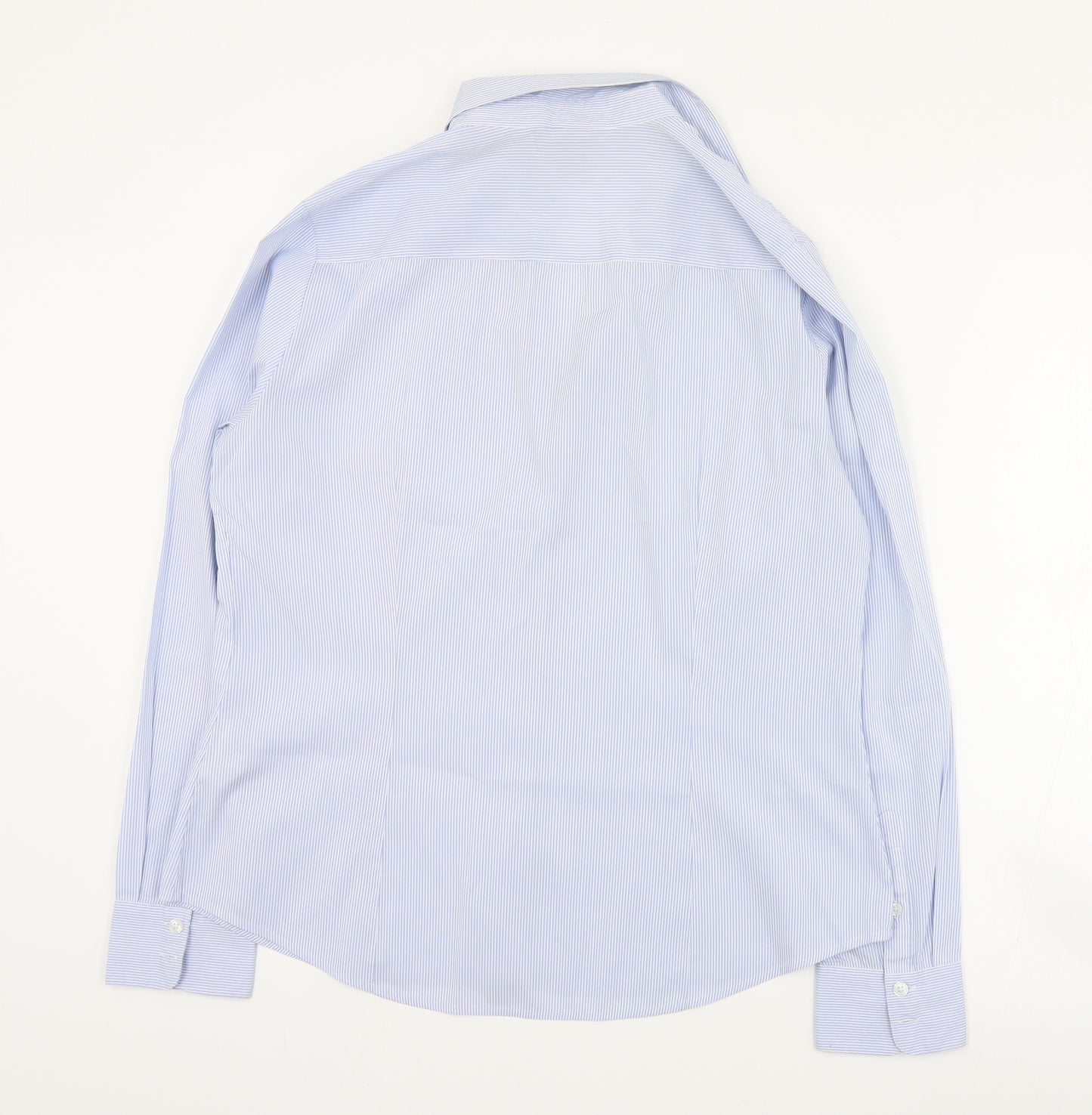 H&M Womens Blue Striped Cotton Basic Button-Up Size 16 Collared