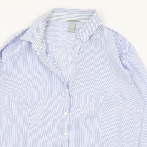 H&M Womens Blue Striped Cotton Basic Button-Up Size 16 Collared