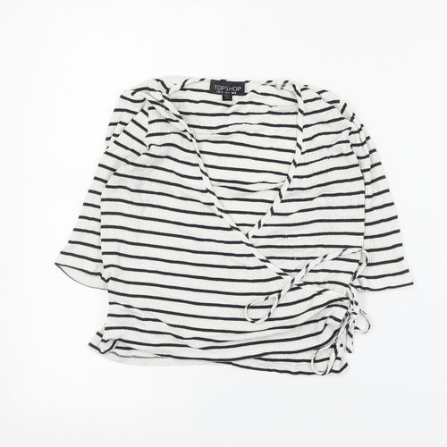 Topshop Womens White Striped Viscose Wrap Blouse Size 8 V-Neck
