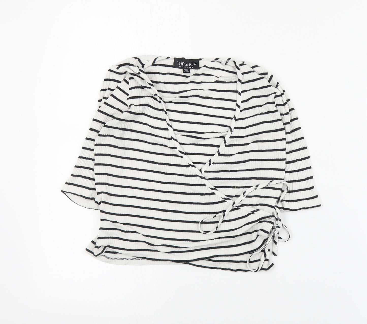 Topshop Womens White Striped Viscose Wrap Blouse Size 8 V-Neck