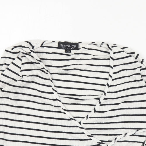 Topshop Womens White Striped Viscose Wrap Blouse Size 8 V-Neck