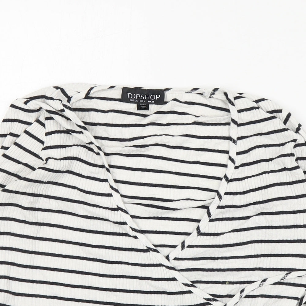 Topshop Womens White Striped Viscose Wrap Blouse Size 8 V-Neck
